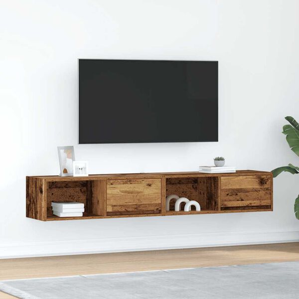 vidaXL 2 db antik fa szerelt fa fali TV-szekrény 80x31x25,5 cm