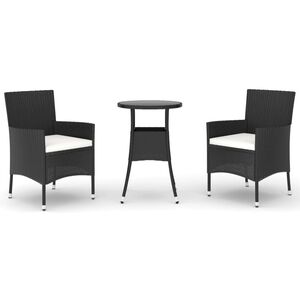 vidaXL 3 r&eacute;szes fekete polyrattan kerti bisztr&oacute;garnit&uacute;ra p&aacute;rn&aacute;kkal