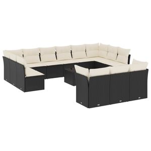 vidaXL 14 r&eacute;szes fekete polyrattan kerti &uuml;lőgarnit&uacute;ra p&aacute;rn&aacute;kkal