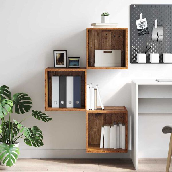 vidaXL Fali Szekrény polcokkal Öreg fa 37 x 37 x 37 cm Faanyag