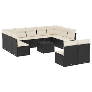 vidaXL 12 r&eacute;szes fekete polyrattan kerti &uuml;lőgarnit&uacute;ra p&aacute;rn&aacute;kkal