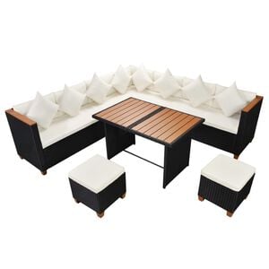 vidaXL 7-r&eacute;szes fekete polyrattan kerti b&uacute;torszett p&aacute;rn&aacute;kkal