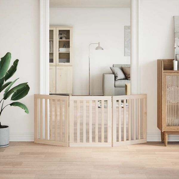 vidaXL &ouml;sszecsukhat&oacute; kutyakapu 3 panelből, 150 cm, ny&aacute;rfa