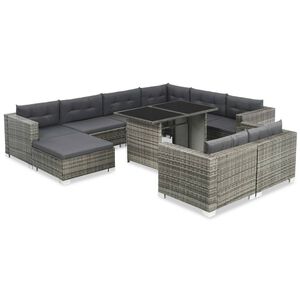vidaXL 10-r&eacute;szes sz&uuml;rke polyrattan kerti b&uacute;torszett p&aacute;rn&aacute;kkal