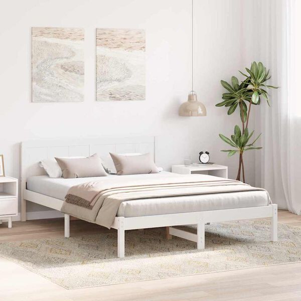 vidaXL Ágykeret Fehér 140 x 200 cm Tömör fenyőfa