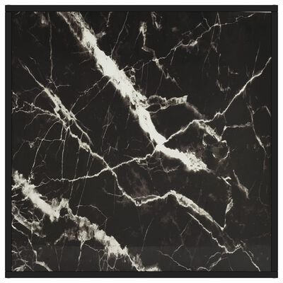 vidaXL fekete dohányzóasztal fekete márvány mintás üveggel 80x80x35 cm