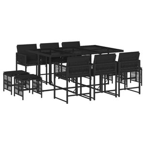 vidaXL 11 r&eacute;szes fekete polyrattan kerti &eacute;tkezőgarnit&uacute;ra p&aacute;rn&aacute;kkal