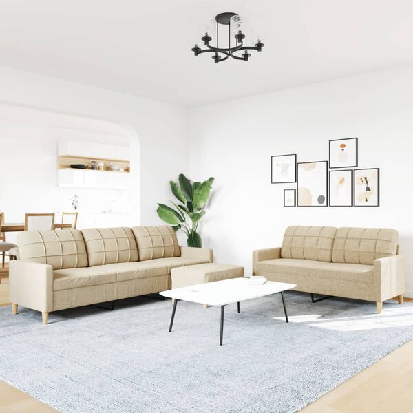 vidaXL 3 részes krémszínű szövet ülőgarnitúra lábzsámollyal