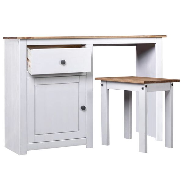 vidaXL fehér kétrészes panama stílusú tömör fenyőfa fésülködőasztal