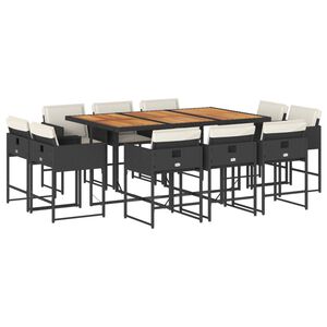vidaXL 11 r&eacute;szes fekete polyrattan kerti &eacute;tkezőgarnit&uacute;ra p&aacute;rn&aacute;kkal