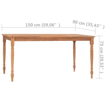 vidaXL tömör tíkfa Batavia asztal 150 x 90 x 75 cm