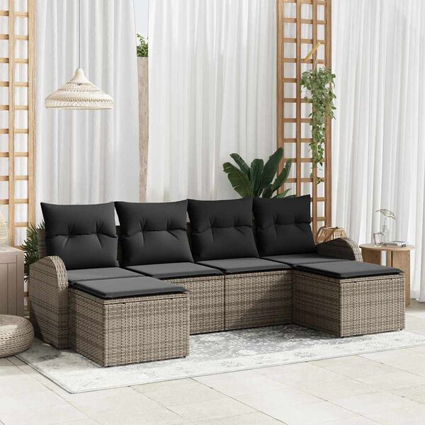 vidaXL Kerti Kanap&eacute; Szett p&aacute;rn&aacute;val 6 pcs Sz&uuml;rke Poly Rattan
