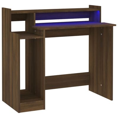 vidaXL barna tölgy színű szerelt fa íróasztal LED-ekkel 97x45x90 cm