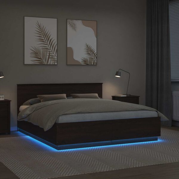 vidaXL &Aacute;gykeret LED -es l&aacute;mp&aacute;kkal Barna T&ouml;lgy 200 x 200 cm Faanyag