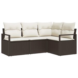 vidaXL Kanap&eacute; Szett p&aacute;rn&aacute;val t&aacute;rol&oacute;val 4 pcs Barna &eacute;s Kr&eacute;m polirattan