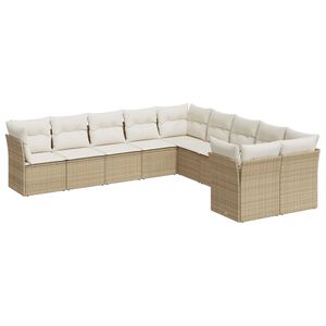 vidaXL 10 r&eacute;szes b&eacute;zs polyrattan kerti &uuml;lőgarnit&uacute;ra p&aacute;rn&aacute;val