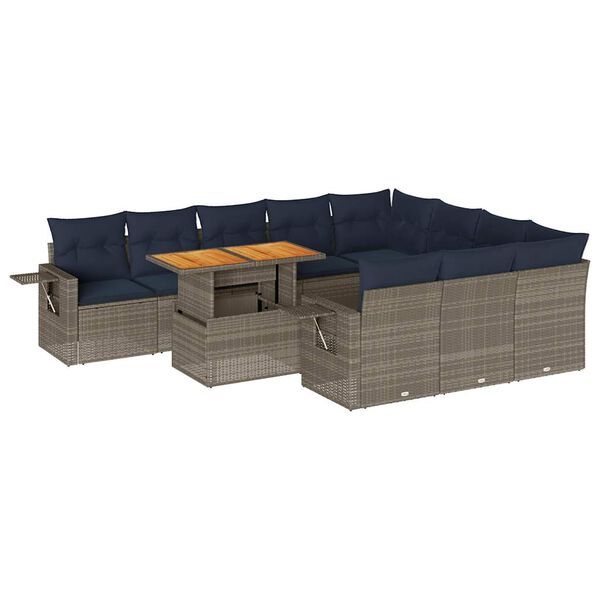 vidaXL 11 részes szürke polyrattan kerti ülőgarnitúra párnákkal