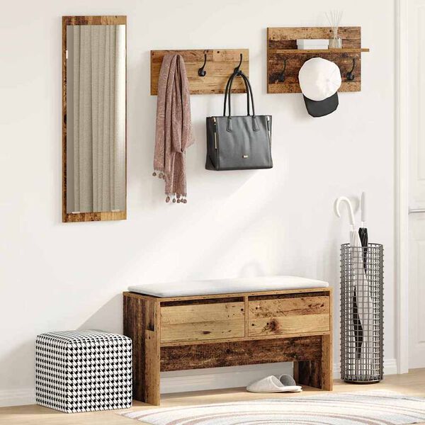 vidaXL Előszoba b&uacute;tork&eacute;szlet fi&oacute;kkal polcokkal 4 pcs &Ouml;reg fa Faanyag