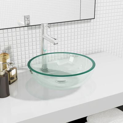 vidaXL átlátszó edzett üveg mosdókagyló 35x12 cm
