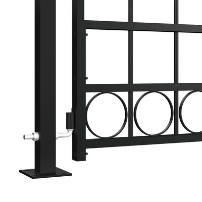 vidaXL fekete ívelt tetejű kerítéskapu 2 oszloppal 105 x 204 cm