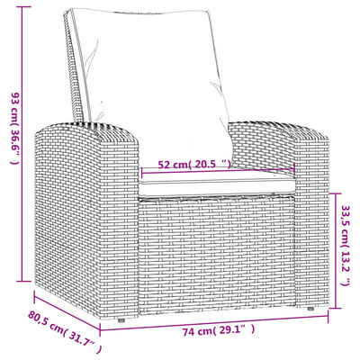 vidaXL világosbarna polyrattan dönthető kerti szék párnákkal