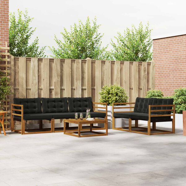 vidaXL K&uuml;lt&eacute;ri kanap&eacute; szett p&aacute;rn&aacute;val 6 pcs Term&eacute;szetes &eacute;s fekete