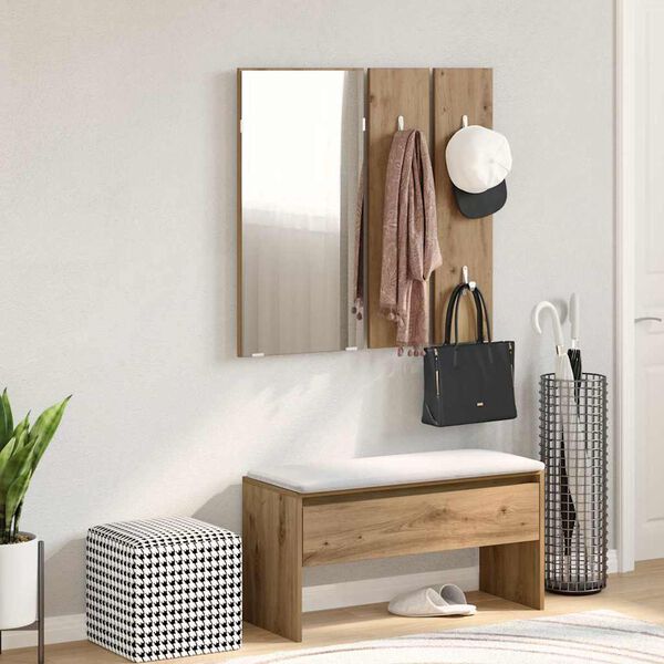 vidaXL kézműves tölgy színű szerelt fa előszobai bútorszett