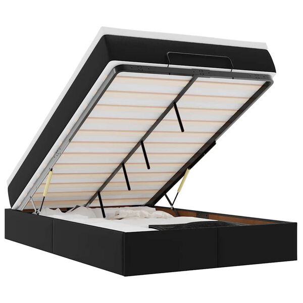 vidaXL Ottomán ágykeret matraccal Fekete 120x200cm műbőrrel