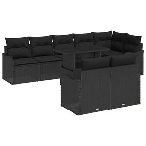 vidaXL Kerti Kanap&eacute; Szett p&aacute;rn&aacute;val p&aacute;rn&aacute;val 9 pcs Fekete Poly Rattan