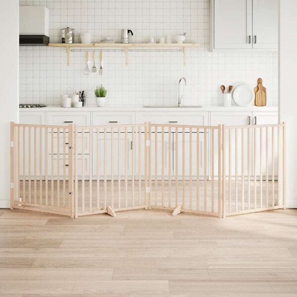 vidaXL t&ouml;m&ouml;r fenyőfa kutyakapu &ouml;sszecsukhat&oacute; ajt&oacute;val, 4 panellel, 320 cm