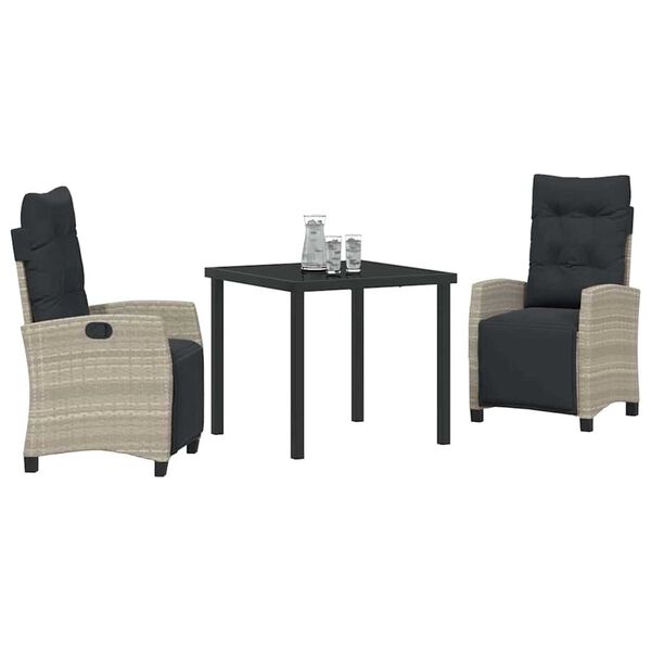 vidaXL Kert étkező szett párnával 3 pcs Világosszürke polirattan