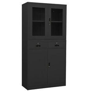 vidaXL antracit ac&eacute;l &eacute;s edzett &uuml;veg irodai szekr&eacute;ny 90x40x180 cm