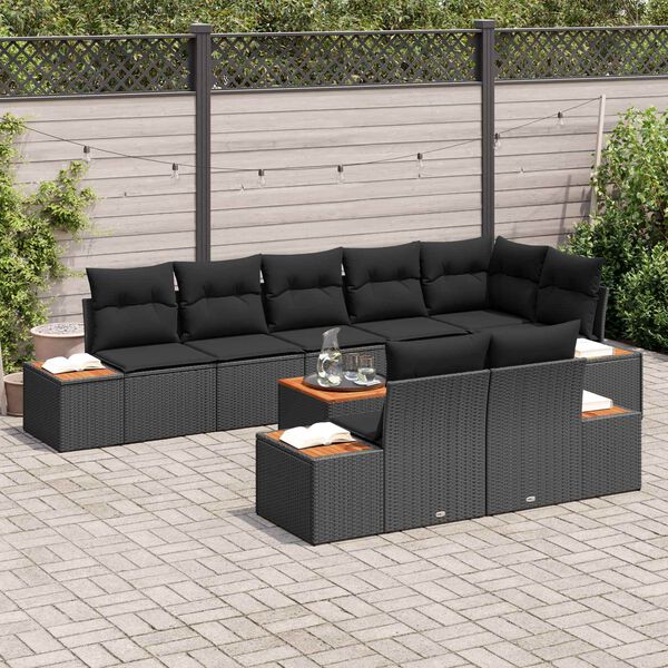 vidaXL Kerti Kanap&eacute; Szett p&aacute;rn&aacute;val t&aacute;rol&oacute;val 8 pcs Fekete Polyrattan
