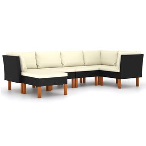 vidaXL 6 r&eacute;szes fekete polyrattan kerti &uuml;lőgarnit&uacute;ra p&aacute;rn&aacute;kkal