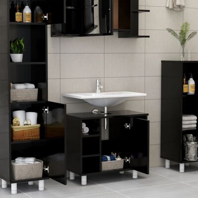 vidaXL fekete forgácslap fürdőszobaszekrény 60 x 32 x 53,5 cm