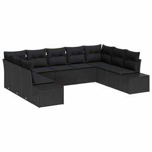 vidaXL Kerti Kanap&eacute; Szett p&aacute;rn&aacute;val 9 pcs Fekete Polyrattan
