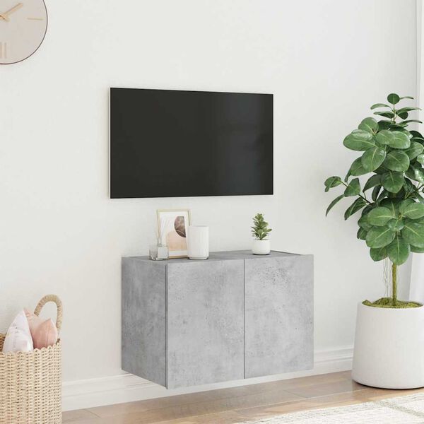 vidaXL betonsz&uuml;rke falra szerelhető TV-szekr&eacute;ny LED-del 60x35x41 cm