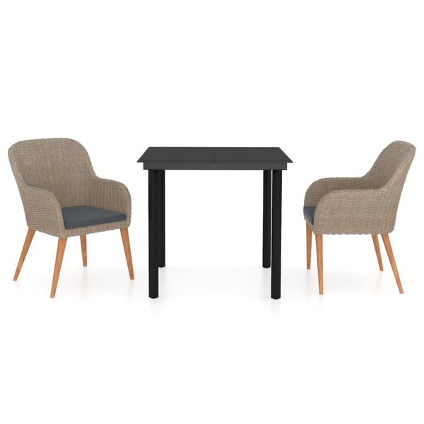 vidaXL 3 részes barna kerti étkezőgarnitúra párnákkal