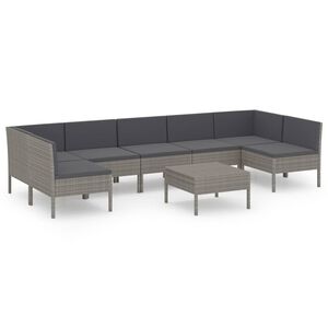 vidaXL 8 r&eacute;szes sz&uuml;rke polyrattan kerti &uuml;lőgarnit&uacute;ra p&aacute;rn&aacute;kkal
