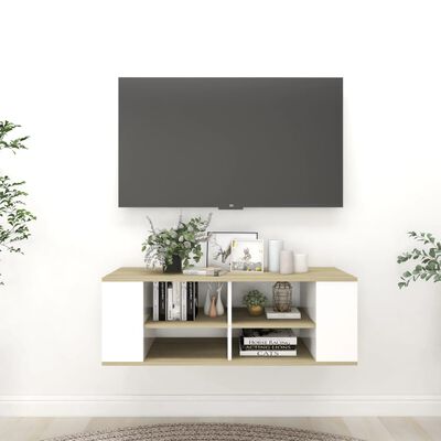 vidaXL fehér-sonoma színű falra szerelhető TV-szekrény 102x35x35 cm
