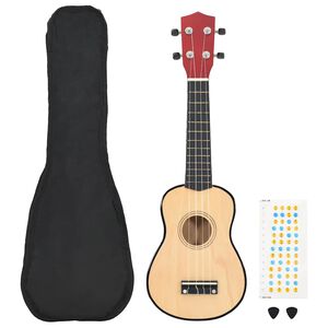vidaXL term&eacute;szetes soprano ukulele k&eacute;szlet t&aacute;sk&aacute;val gyerekeknek 21"