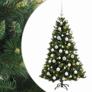 vidaXL Műkar&aacute;csonyfa g&ouml;mbbel 120 cm 150 LED Meleg feh&eacute;r PVC &eacute;s f&eacute;m