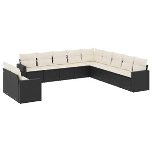 vidaXL 11 r&eacute;szes fekete polyrattan kerti &uuml;lőgarnit&uacute;ra p&aacute;rn&aacute;kkal
