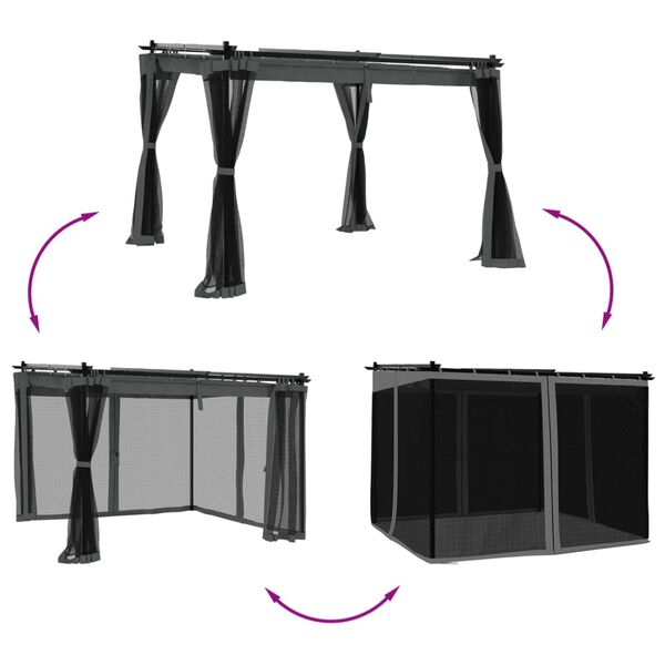 vidaXL antracitszürke acél pavilon hálós oldalakkal 3 x 3 m