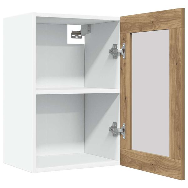 vidaXL “Lyon” kézműves tölgy színű szerelt fa függő üvegszekrény