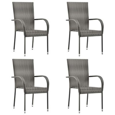 vidaXL 4 db szürke rakásolható polyrattan kültéri szék