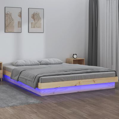 vidaXL kis kétszemélyes tömör fa LED-es ágykeret 120 x 190 cm