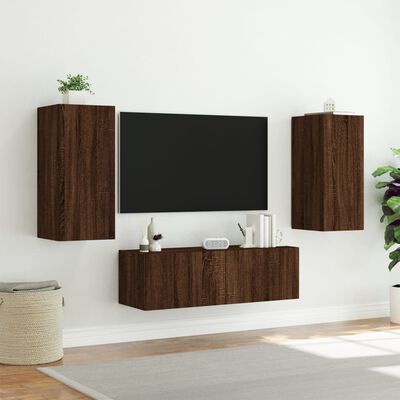 vidaXL 3 darab barna tölgyszínű falra szerelhető TV-szekrény LED-del