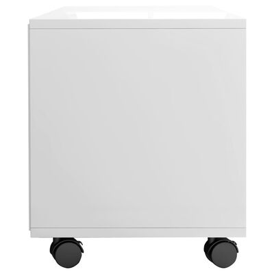 vidaXL magasfényű fehér forgácslap TV-szekrény görgőkkel 90x35x35 cm