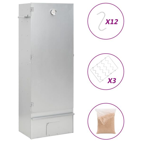 vidaXL horganyzott ac&eacute;l BBQ f&uuml;st&ouml;lőkemence faapr&iacute;t&eacute;kkal 44,5x29x110 cm